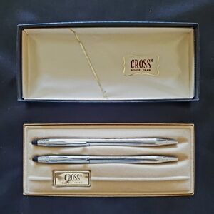 Vintage Set Of 2 Cross Chrome Pen Set W Box